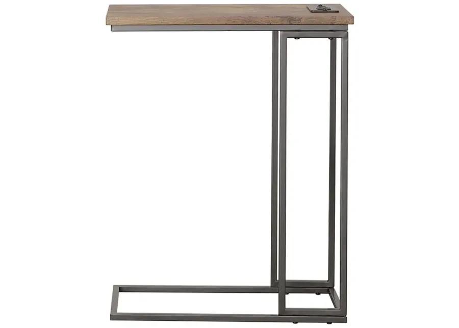 Abraham Snack Table with Power Outlet Gunmetal And Antique Brown