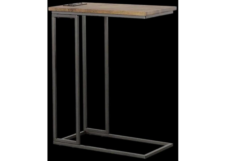 Abraham Snack Table with Power Outlet Gunmetal And Antique Brown