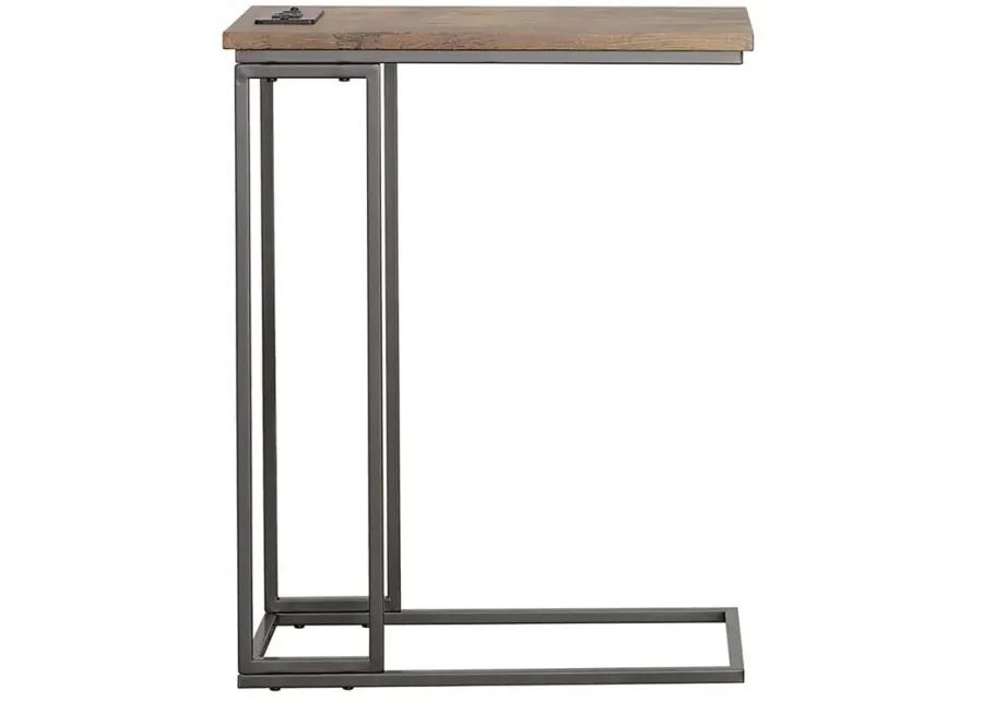 Abraham Snack Table with Power Outlet Gunmetal And Antique Brown