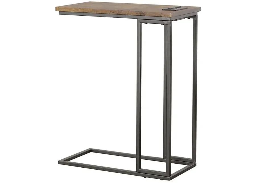 Abraham Snack Table with Power Outlet Gunmetal And Antique Brown