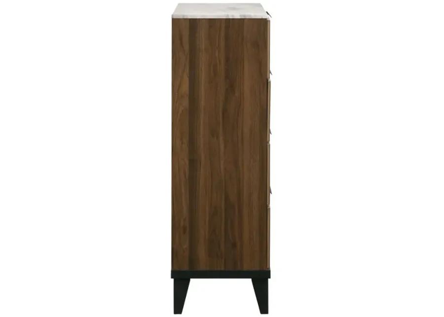 Mays 4-drawer Chest Walnut Brown with Faux Marble Top