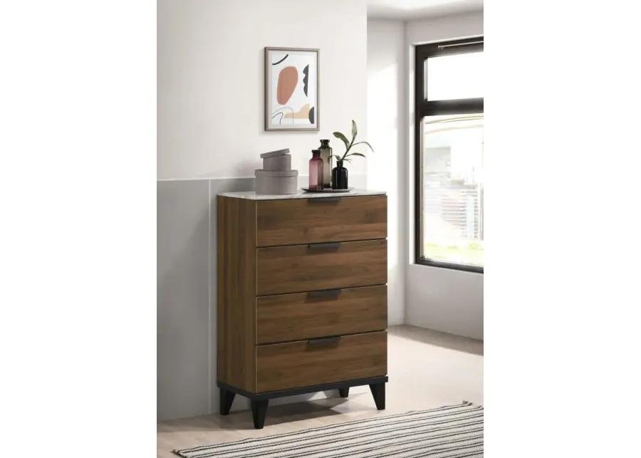 Mays 4-drawer Chest Walnut Brown with Faux Marble Top