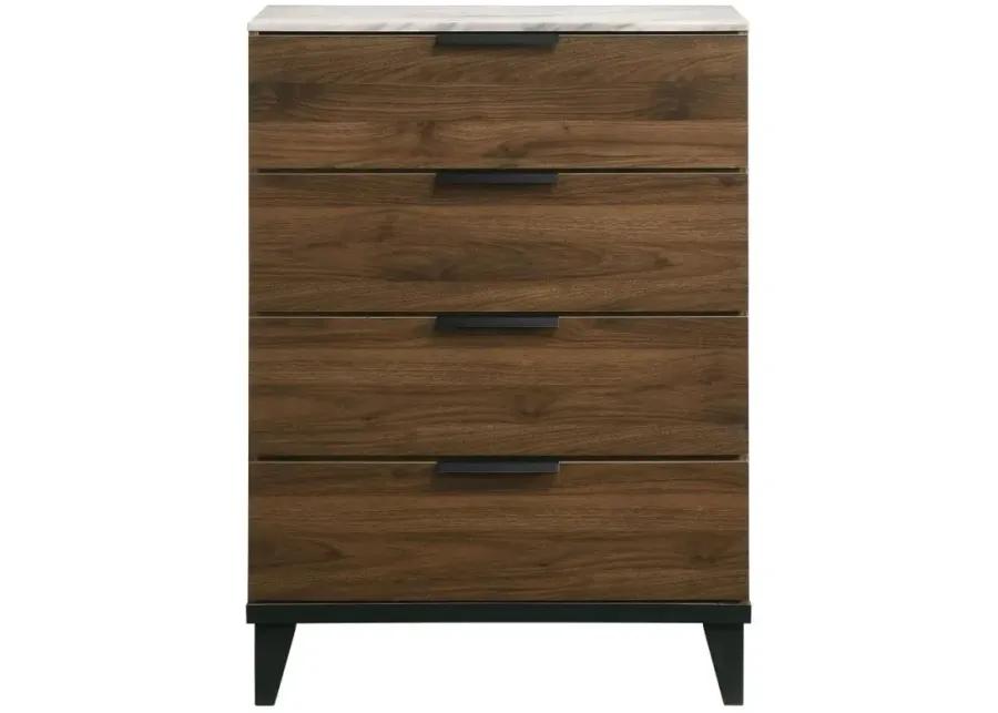 Mays 4-drawer Chest Walnut Brown with Faux Marble Top