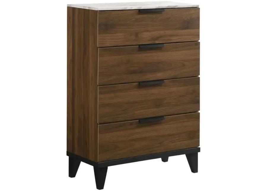 Mays 4-drawer Chest Walnut Brown with Faux Marble Top