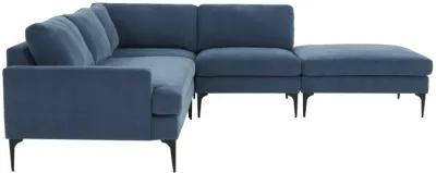 Serena Blue Velvet Large RAF Chaise Sectional with Black Legs