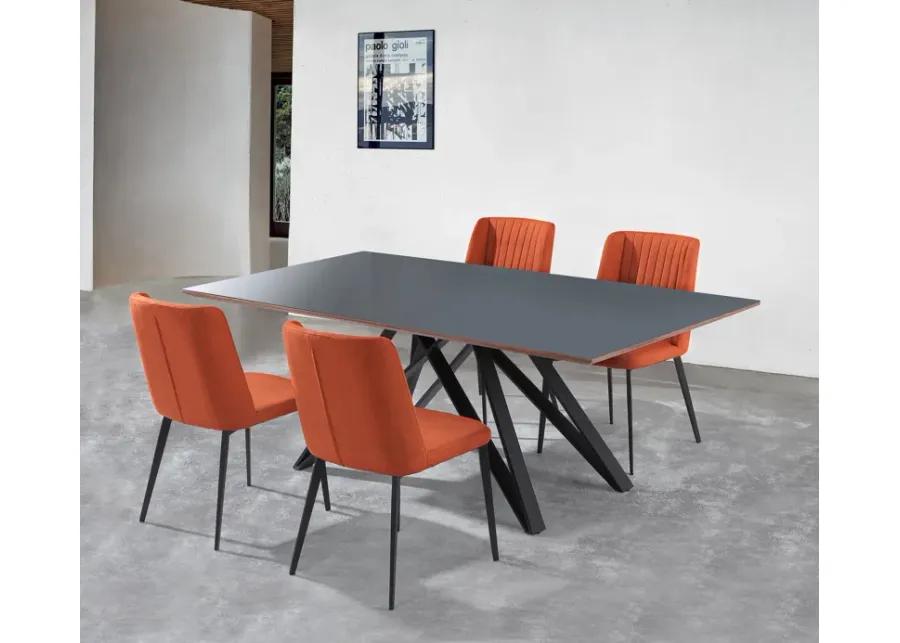 Maine Contemporary Dining Chair in Matte Black Finish and Orange Fabric - Set of 2 