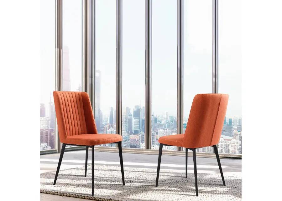 Maine Contemporary Dining Chair in Matte Black Finish and Orange Fabric - Set of 2 