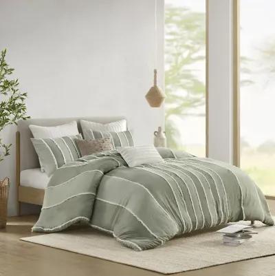 3 Piece Striped Cotton Duvet Cover Set