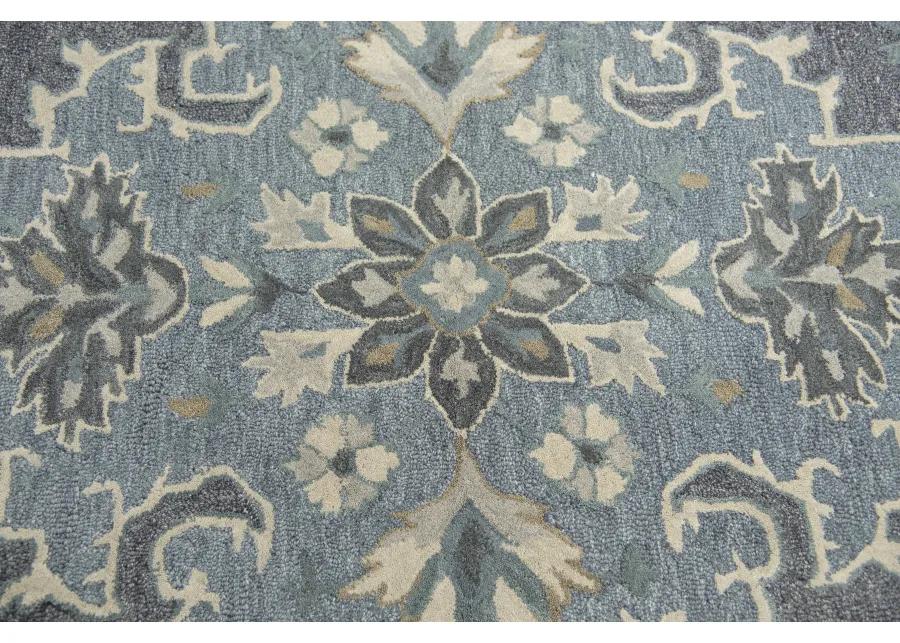 Resonant Dk.Gray/Gray Blue Central Medallion Wool 2'6" x 8' Runner Rug