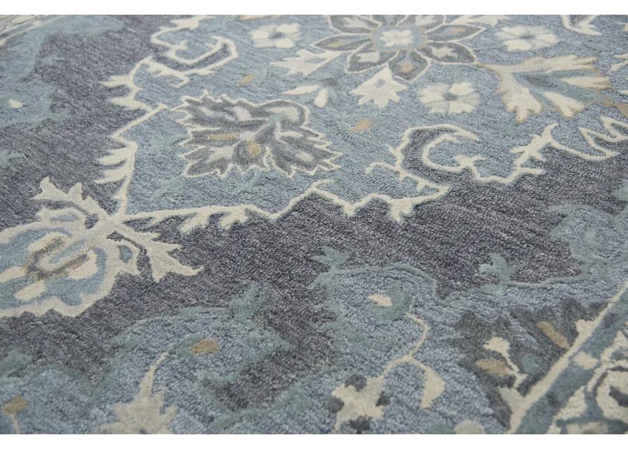 Resonant Dk.Gray/Gray Blue Central Medallion Wool 2'6" x 8' Runner Rug