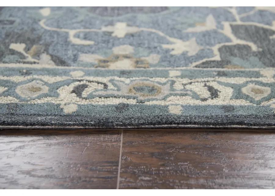 Resonant Dk.Gray/Gray Blue Central Medallion Wool 2'6" x 8' Runner Rug