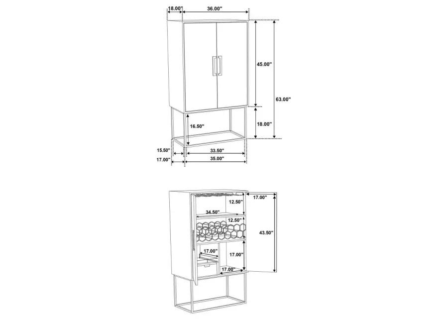 Borman 2-door Bar Cabinet Wine Storage Walnut and Black