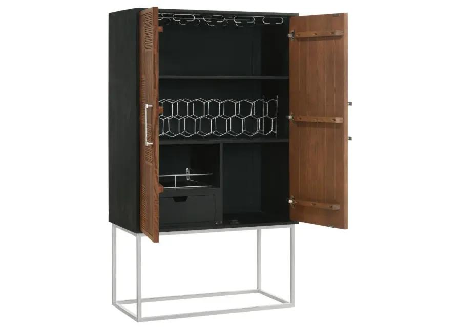 Borman 2-door Bar Cabinet Wine Storage Walnut and Black