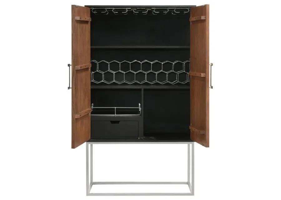 Borman 2-door Bar Cabinet Wine Storage Walnut and Black