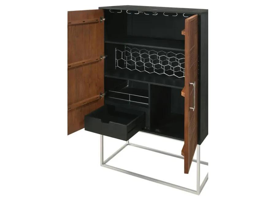 Borman 2-door Bar Cabinet Wine Storage Walnut and Black