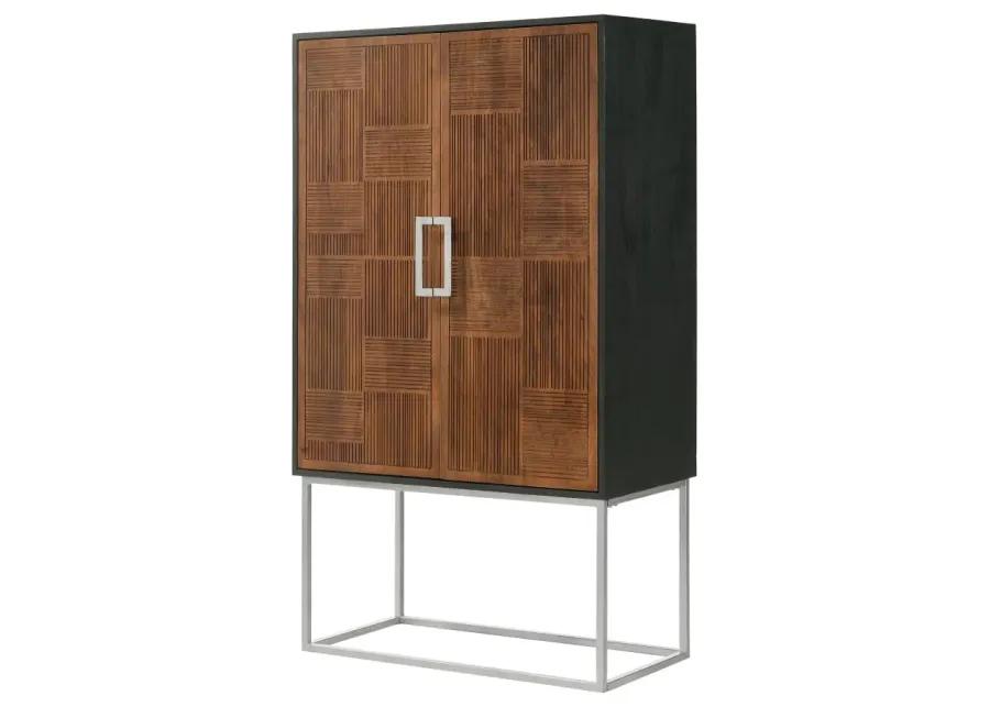 Borman 2-door Bar Cabinet Wine Storage Walnut and Black