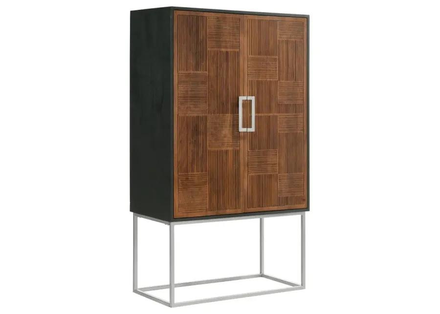 Borman 2-door Bar Cabinet Wine Storage Walnut and Black