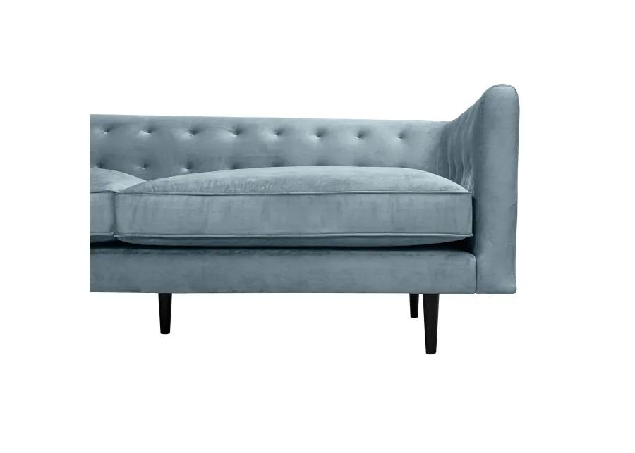 Annabelle 80" Bluestone Velvet Sofa with Black Wood Legs