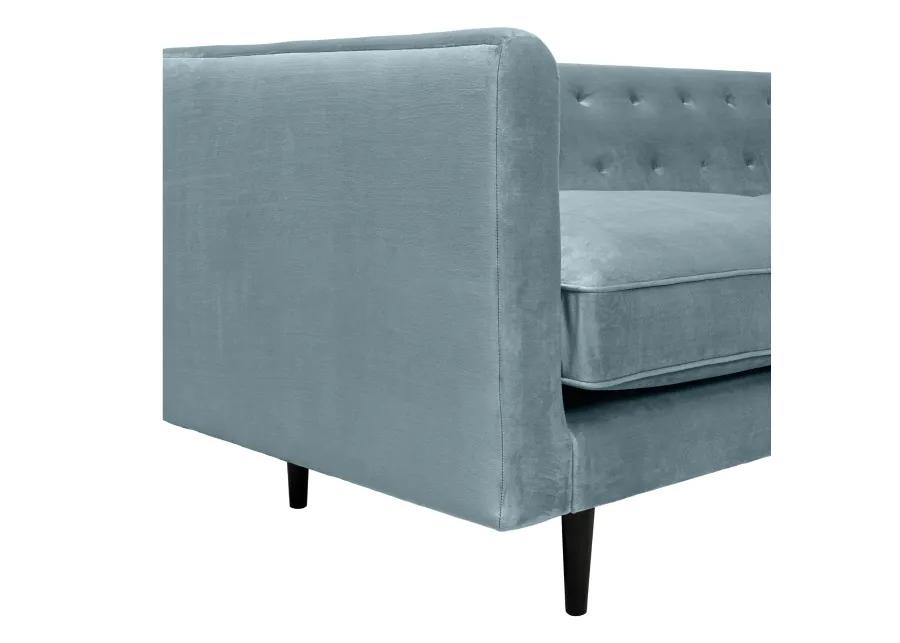 Annabelle 80" Bluestone Velvet Sofa with Black Wood Legs