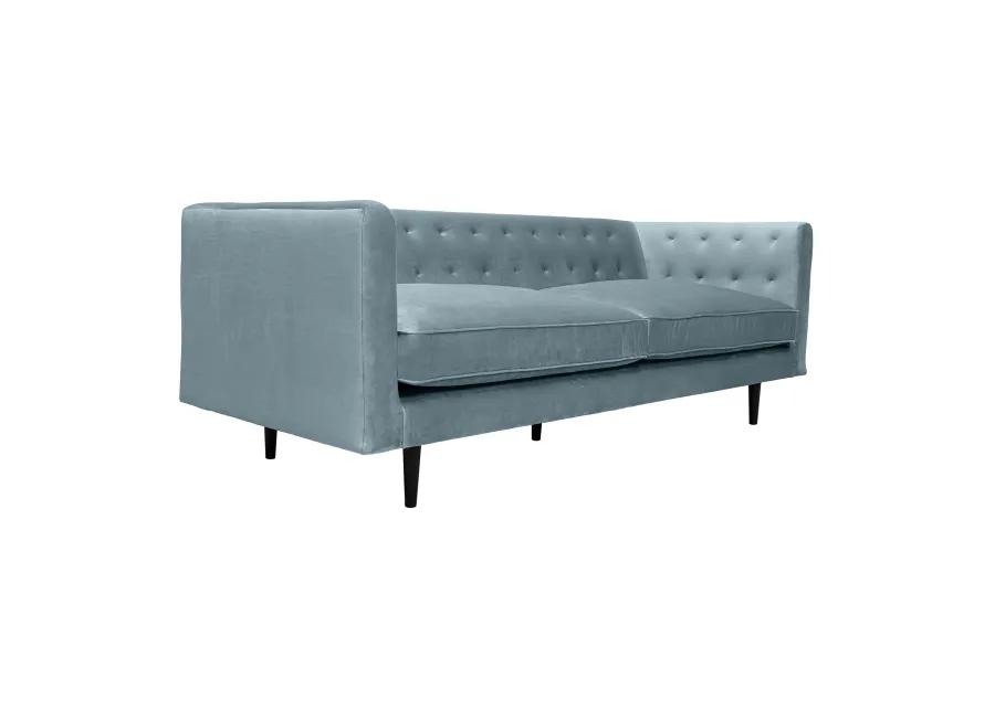 Annabelle 80" Bluestone Velvet Sofa with Black Wood Legs