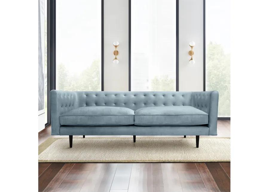 Annabelle 80" Bluestone Velvet Sofa with Black Wood Legs