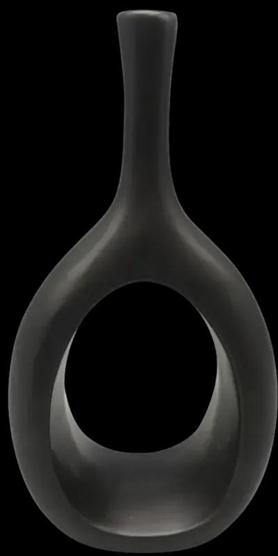 Cer, 12" Curved Open Cut Out Vase, Black