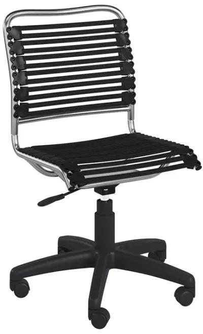 Allison Bungie Flat Low Back Office Chair in Black with Aluminum Frame Finish and Black Base