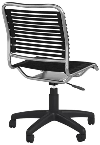 Allison Bungie Flat Low Back Office Chair in Black with Aluminum Frame Finish and Black Base