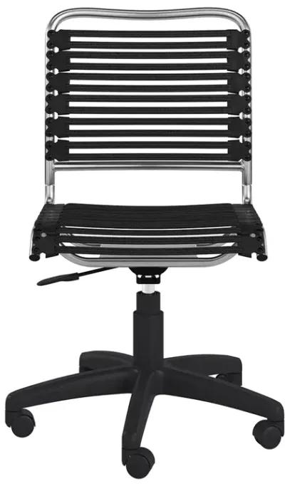 Allison Bungie Flat Low Back Office Chair in Black with Aluminum Frame Finish and Black Base