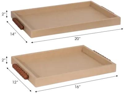 S/2 16/20" Beaded Handle Trays, Ivory