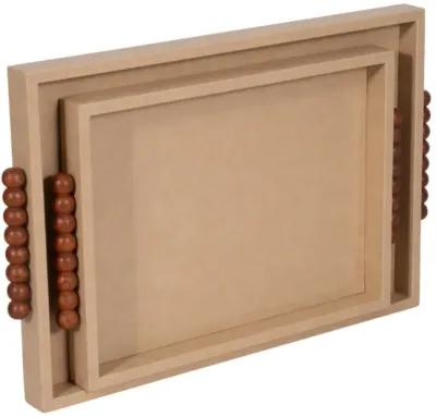 S/2 16/20" Beaded Handle Trays, Ivory