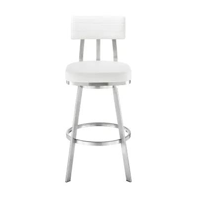 Jinab Swivel Bar Stool in Brushed Stainless Steel with White Faux Leather