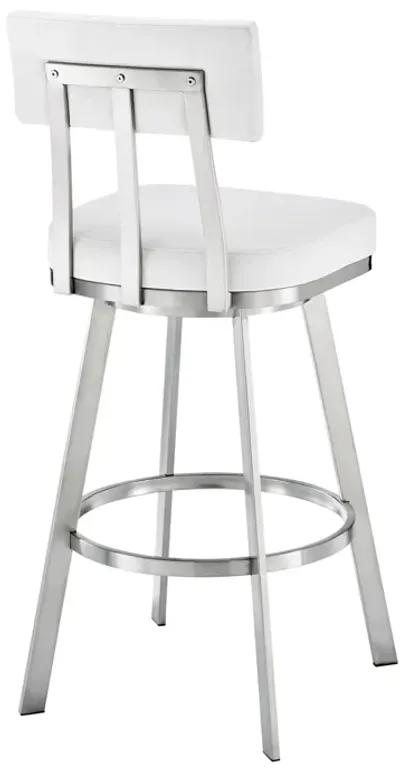 Jinab Swivel Bar Stool in Brushed Stainless Steel with White Faux Leather