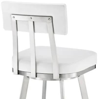 Jinab Swivel Bar Stool in Brushed Stainless Steel with White Faux Leather