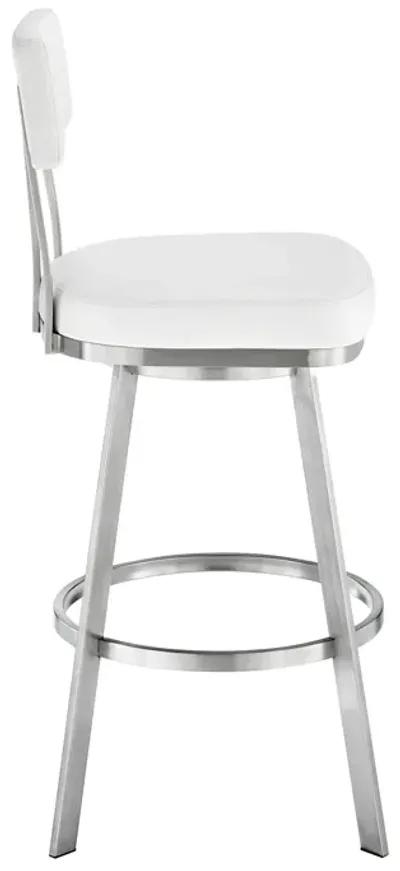 Jinab Swivel Bar Stool in Brushed Stainless Steel with White Faux Leather