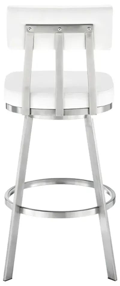 Jinab Swivel Bar Stool in Brushed Stainless Steel with White Faux Leather