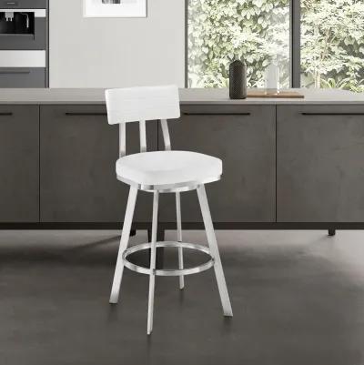 Jinab Swivel Bar Stool in Brushed Stainless Steel with White Faux Leather