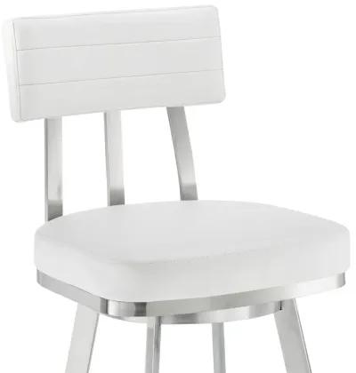 Jinab Swivel Bar Stool in Brushed Stainless Steel with White Faux Leather