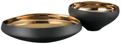 Greer Bowl  -  Low Black and Gold Glazed - Set of 2