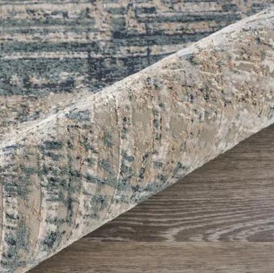 Imagica Neutral Distressed Geometric Wave Contemporary Runner Rug 2'2" x 7'7"