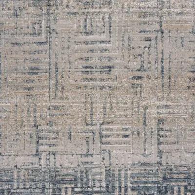 Imagica Neutral Distressed Geometric Wave Contemporary Runner Rug 2'2" x 7'7"