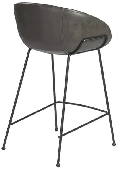 Zach-C Counter Stool with Dark Gray Leatherette and Matte Black Powder Coated Steel Frame and Legs - Set of 2