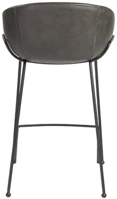 Zach-C Counter Stool with Dark Gray Leatherette and Matte Black Powder Coated Steel Frame and Legs - Set of 2