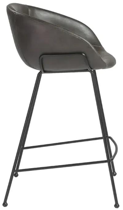 Zach-C Counter Stool with Dark Gray Leatherette and Matte Black Powder Coated Steel Frame and Legs - Set of 2