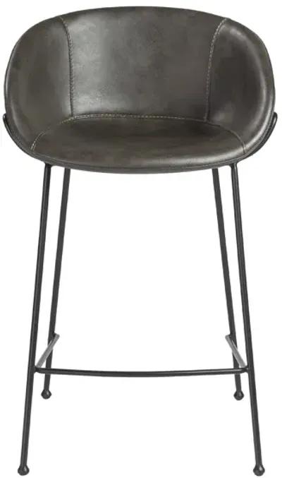 Zach-C Counter Stool with Dark Gray Leatherette and Matte Black Powder Coated Steel Frame and Legs - Set of 2