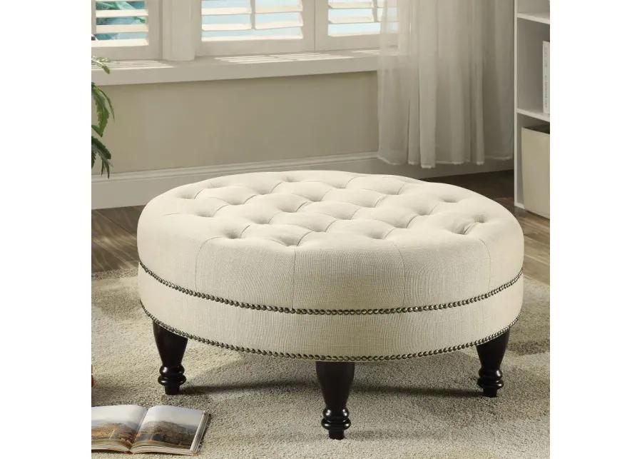 Adley round Upholstered Tufted Ottoman Oatmeal