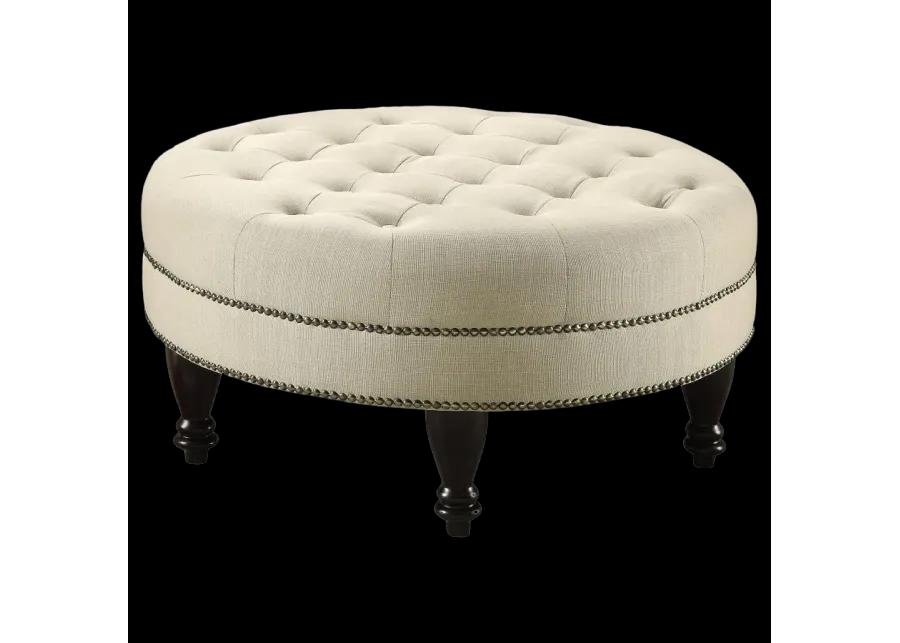 Adley round Upholstered Tufted Ottoman Oatmeal