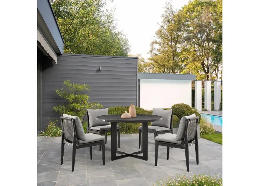 Cayman Outdoor Patio 5-Piece Round Dining Table Set in Aluminum with Grey Cushions