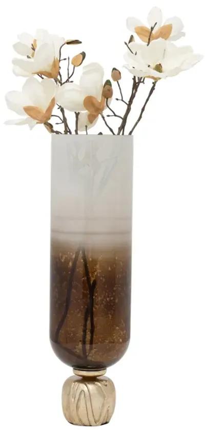 Glass, 22" Ombre Candleholder On Base, Ivory/gold