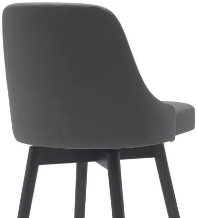 Sicily 30" Swivel Black Wood Bar Stool in Gray Faux Leather